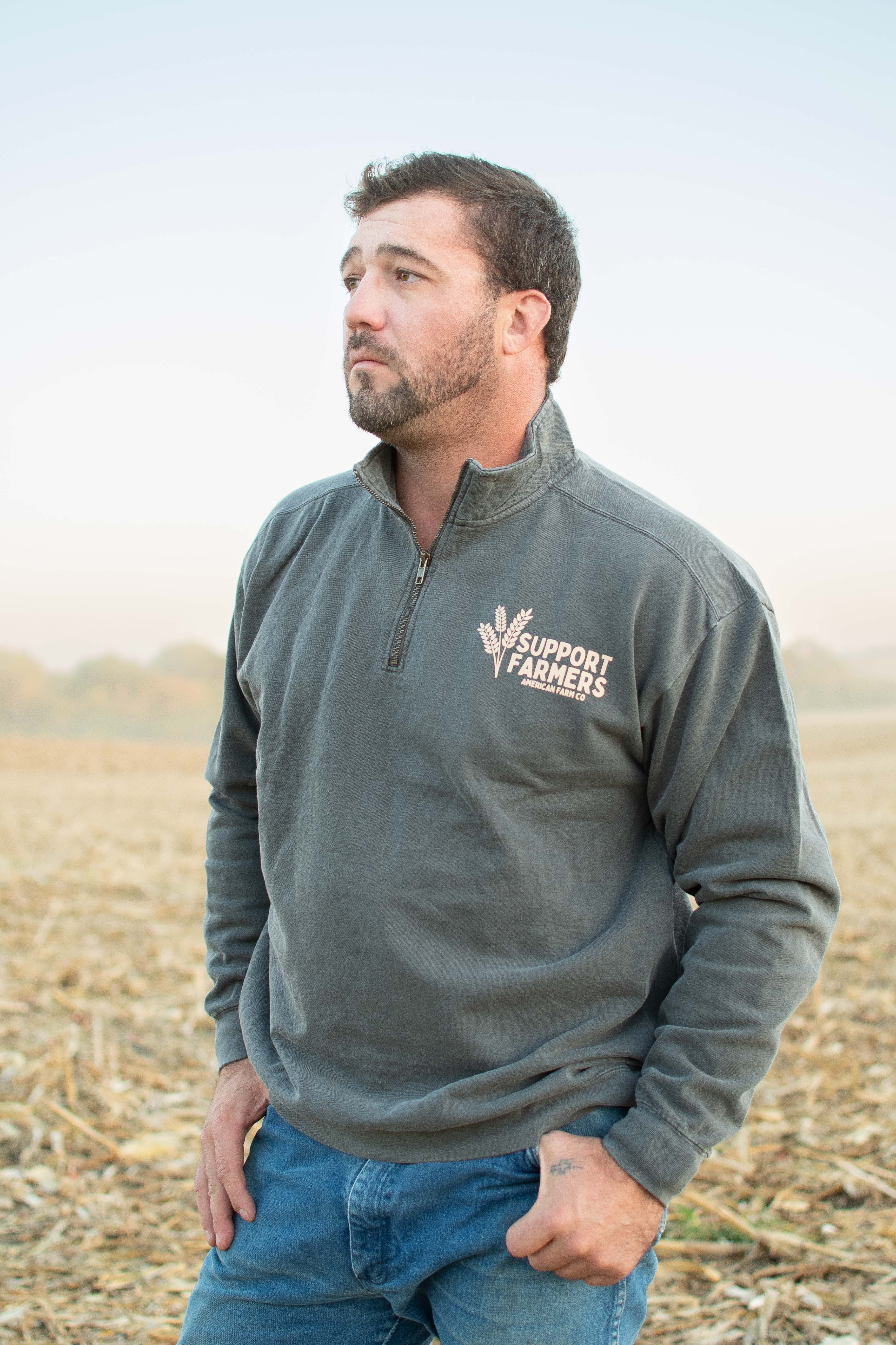 Support Farmers Wheat 1/4" Washed Charcoal Zip - Image 3